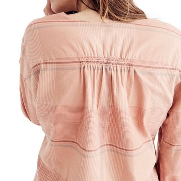 MADEWELL Plaid Peach Morningview V-neck  Button Front Blouse Top Sz XS - Picture 8 of 13